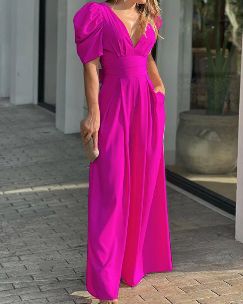 Fenella - Elegante mono holgado de manga corta y escote de pico profundo