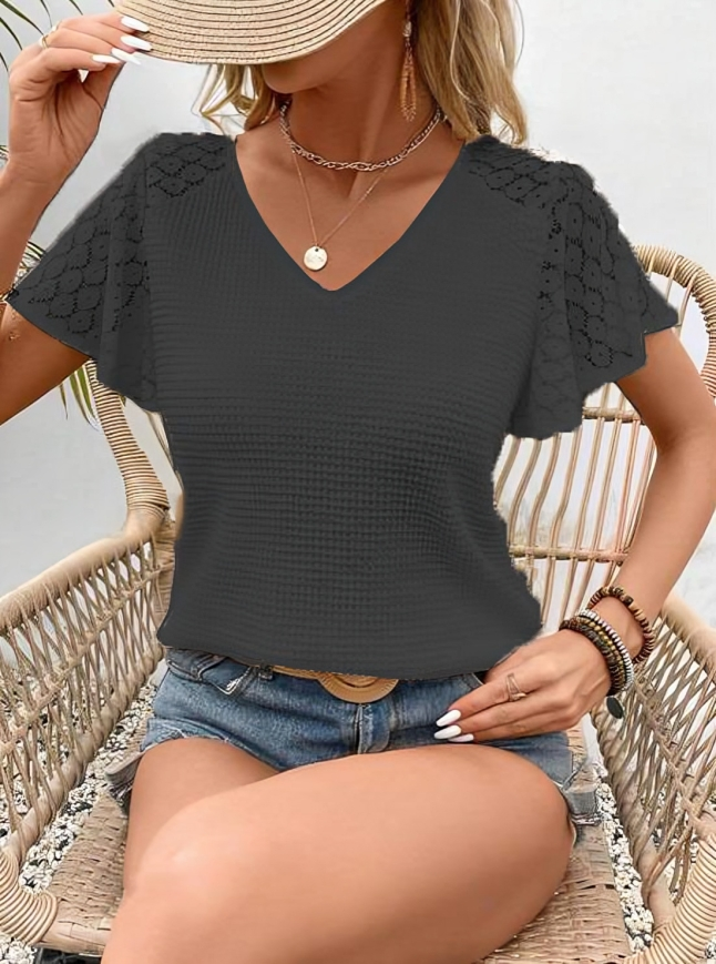 Zafrina - Blusa casual con cuello en V y manga volante