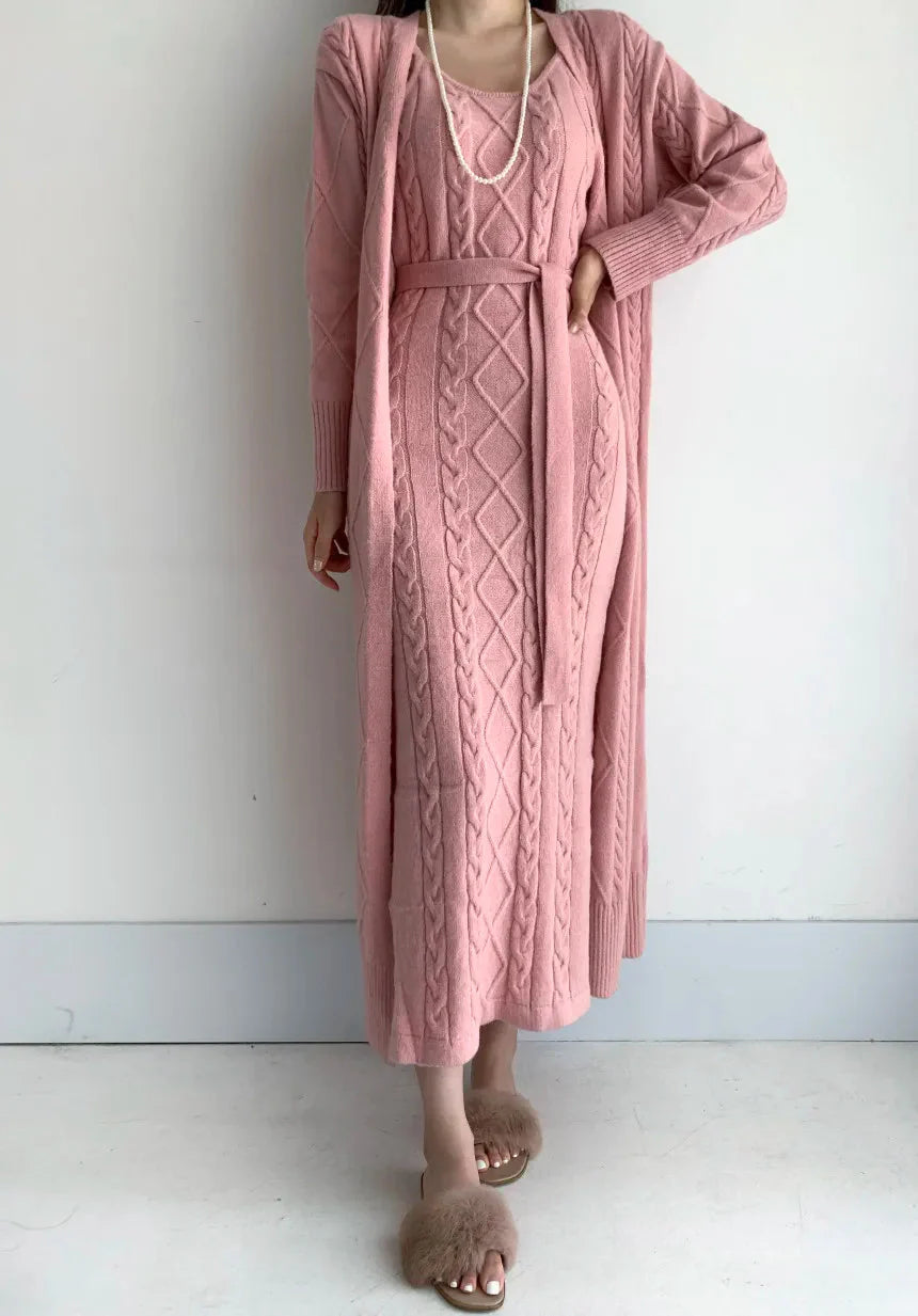 Zandra - Elegante conjunto de vestido largo y chaqueta de punto