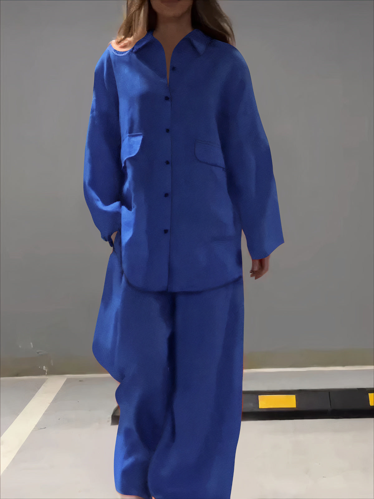 Wynette - Conjunto de polo de manga larga con bolsillos y pantalón con botones sueltos