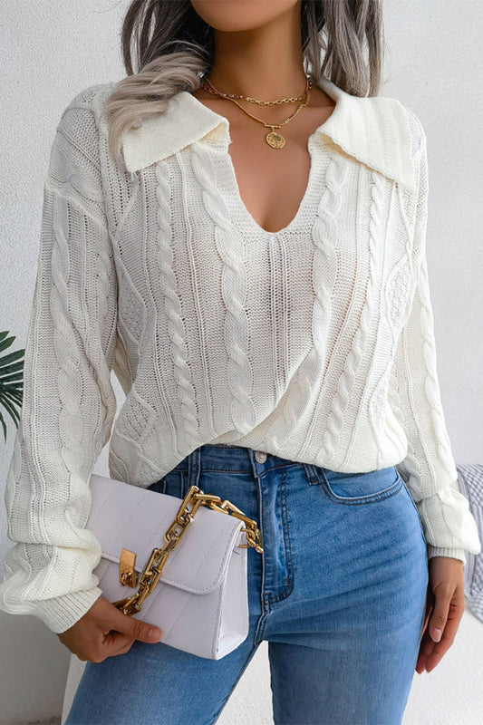 Zoe - Elegante blusa de manga larga de punto con cuello en U y cuello vuelto