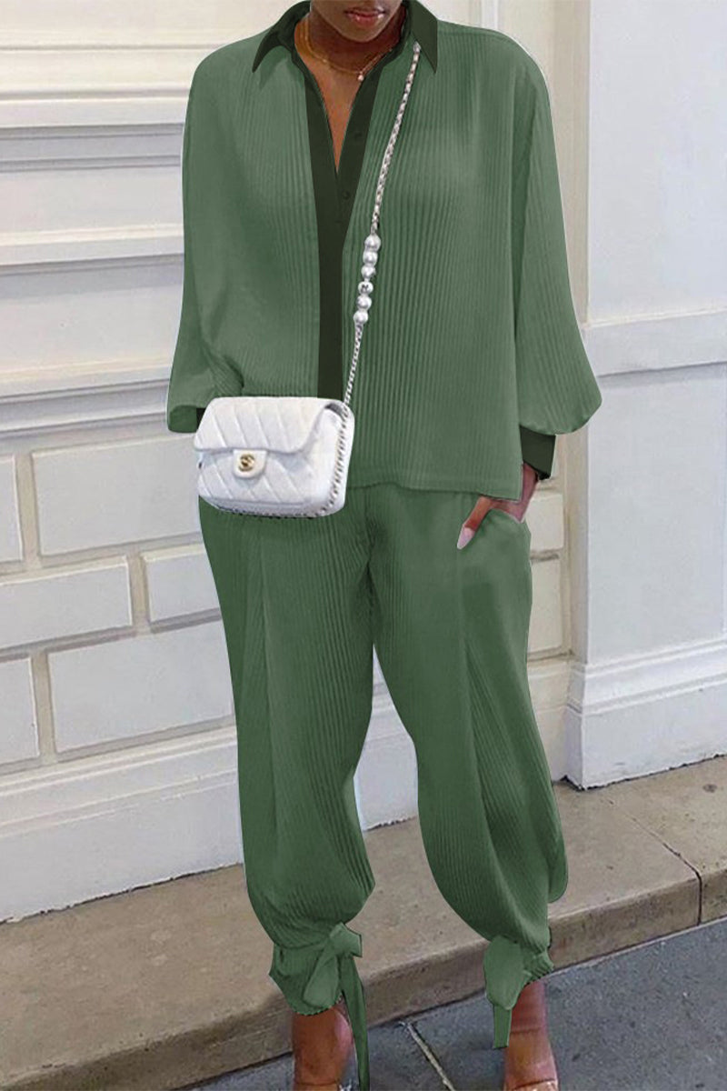 Wendy - Elegante conjunto de polo acanalado de manga larga y pantalón