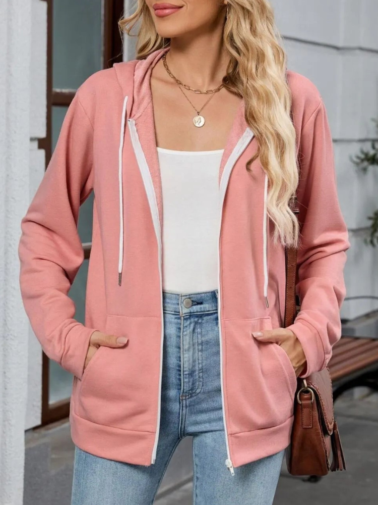 Urielle - Chaqueta con capucha, cordón ajustable y cremallera, elegante