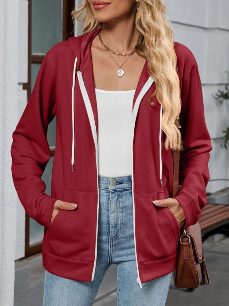 Urielle - Chaqueta con capucha, cordón ajustable y cremallera, elegante