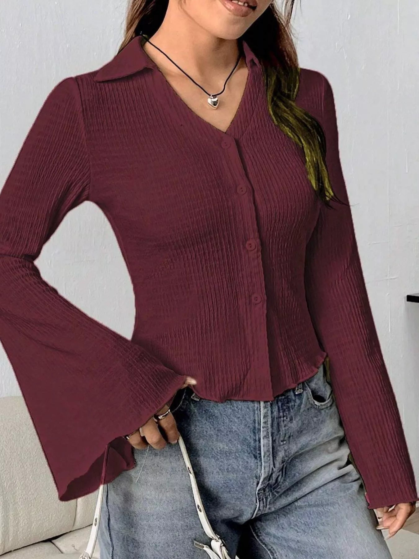 Velina - Elegante blusa elegante con botones y manga larga