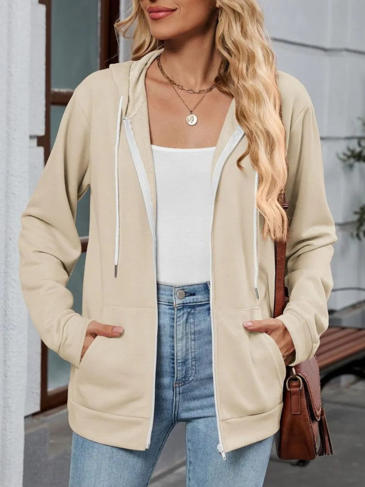 Urielle - Chaqueta con capucha, cordón ajustable y cremallera, elegante