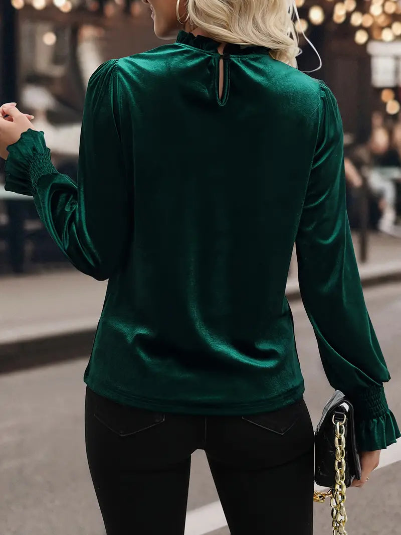 Vanelope – Top de terciopelo con mangas con volantes