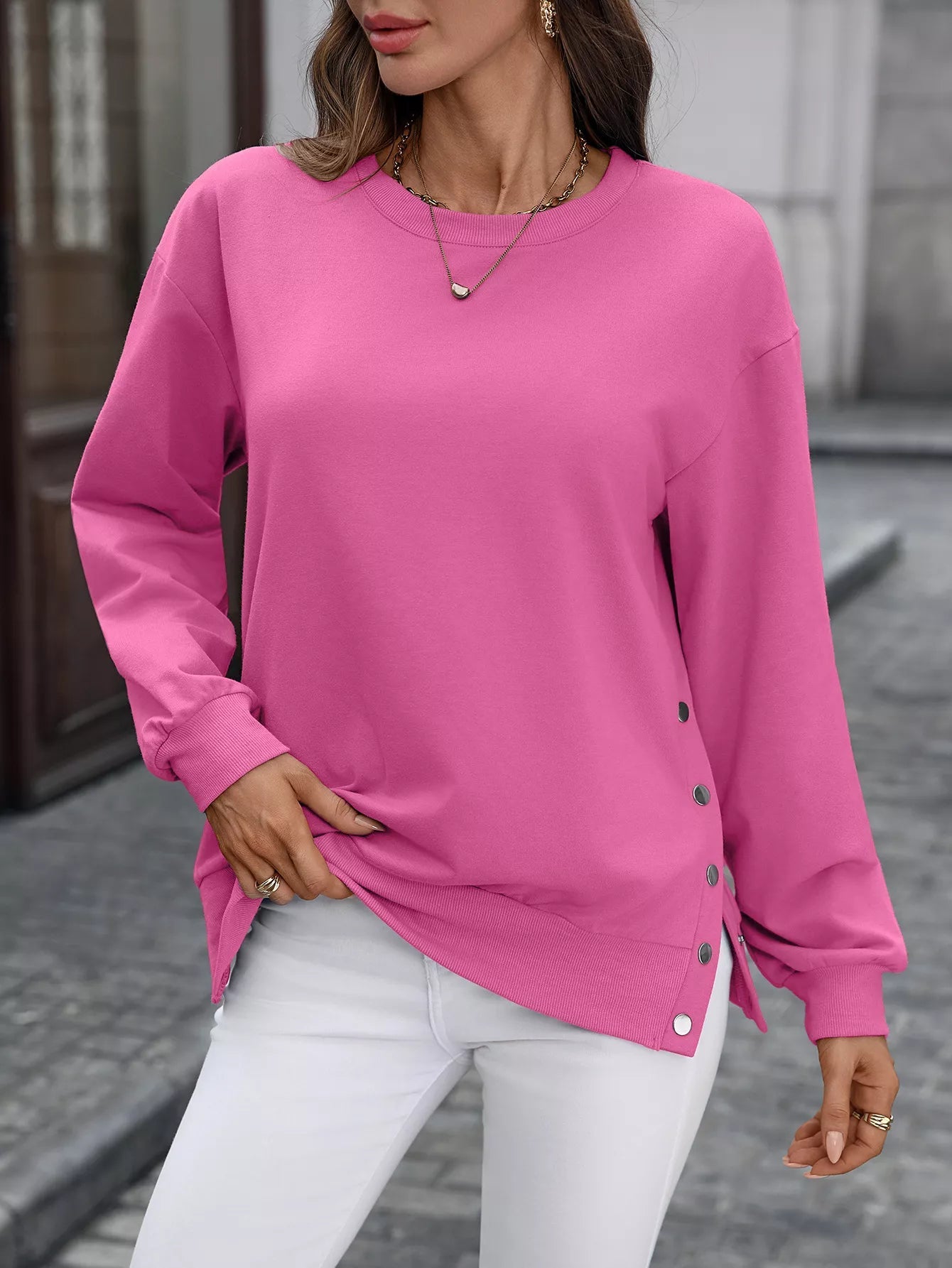 Zabina - Jersey informal y holgado con botones laterales para mujer
