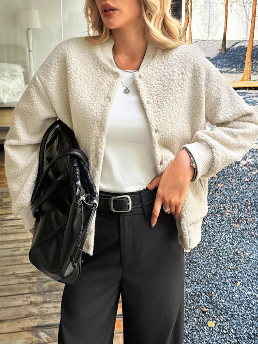 Cecille - Elegante chaqueta cálida de forro polar con botones a presión