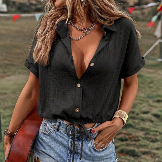 Viridia - Elegante polo de manga corta con botones de corbata