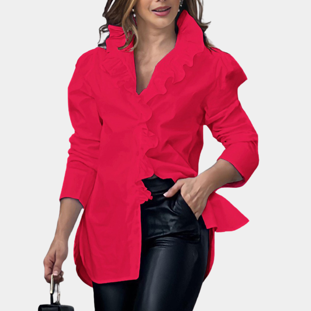 Xosanna - Elegante blusa de manga larga con volantes