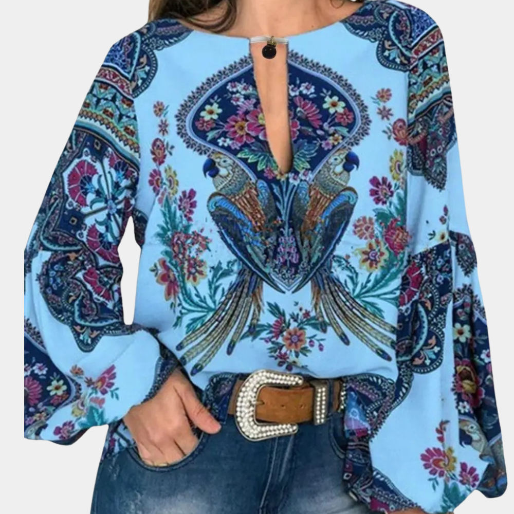 Veronella - Elegante blusa floral de manga farol
