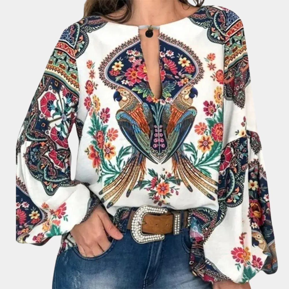 Veronella - Elegante blusa floral de manga farol