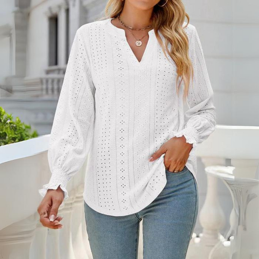 Wilanna - Elegante blusa con volante ahuecado de manga larga
