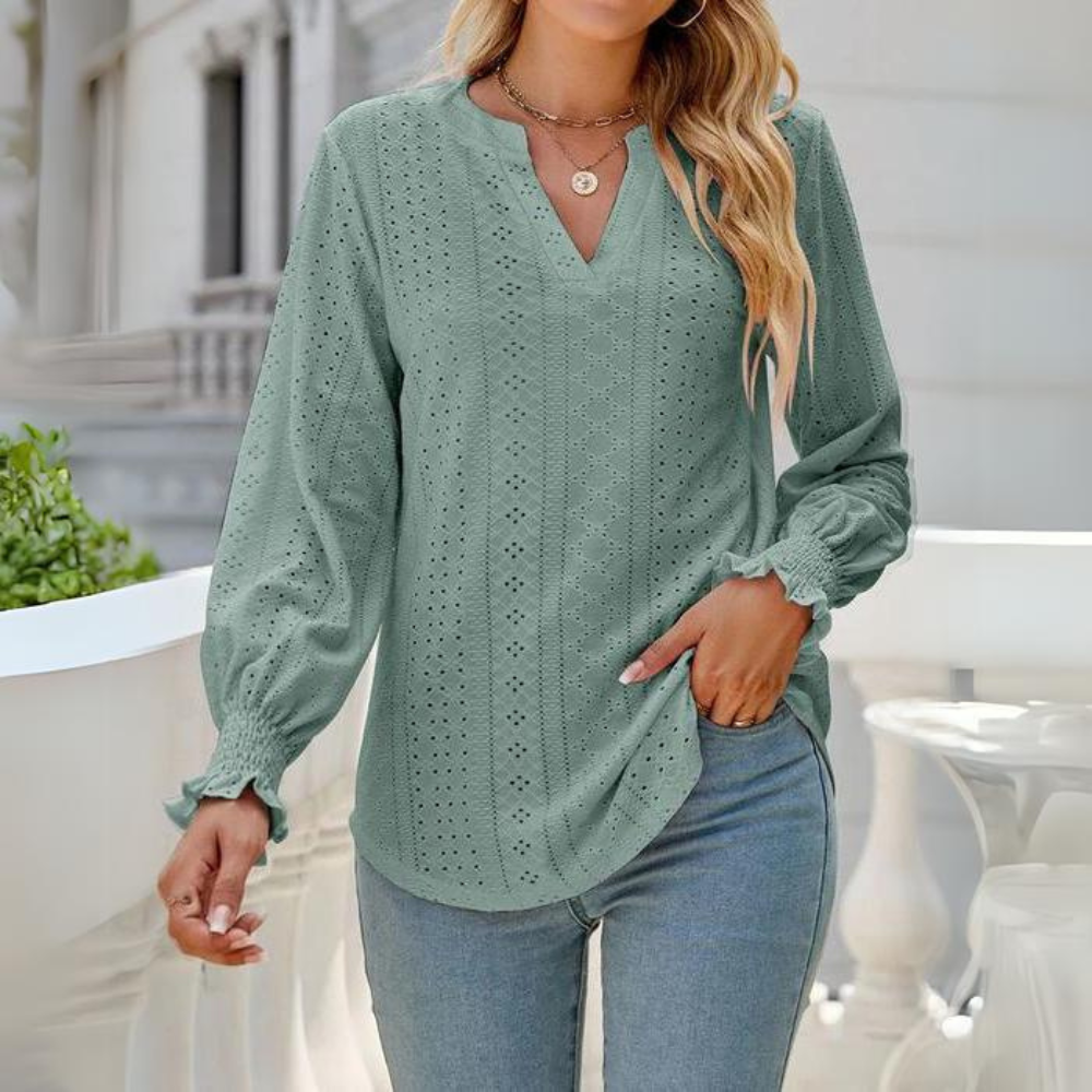 Wilanna - Elegante blusa con volante ahuecado de manga larga