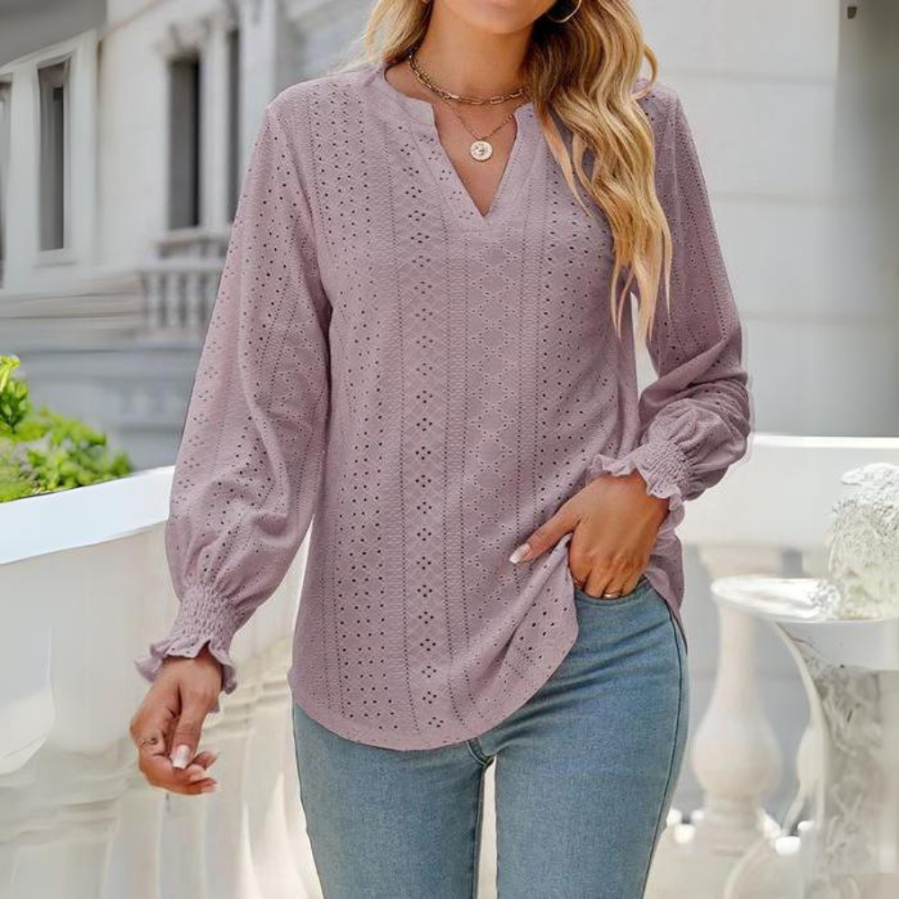 Wilanna - Elegante blusa con volante ahuecado de manga larga