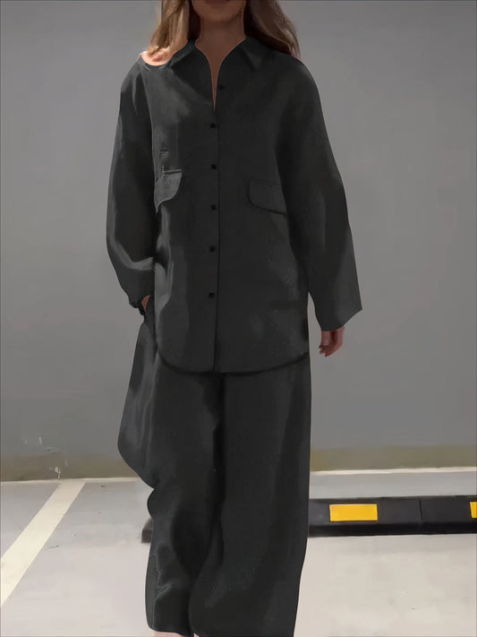 Wynette - Conjunto de polo de manga larga con bolsillos y pantalón con botones sueltos