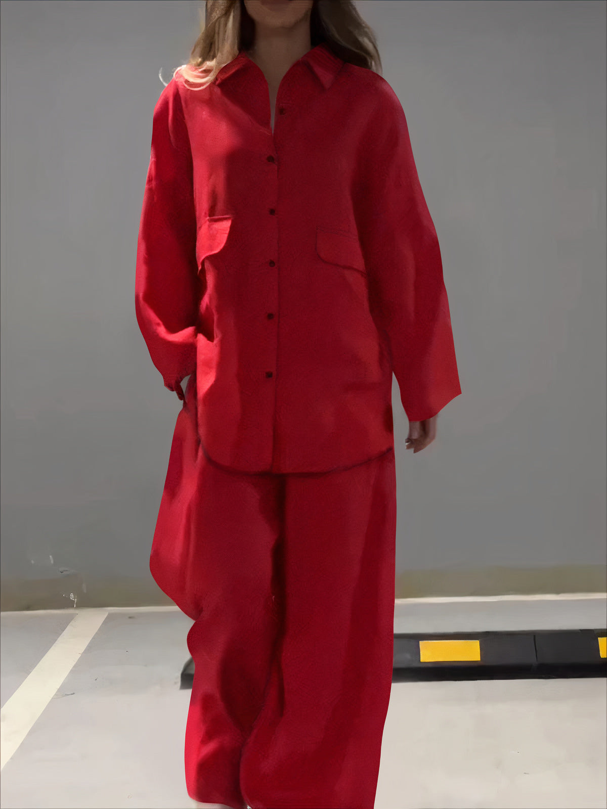 Wynette - Conjunto de polo de manga larga con bolsillos y pantalón con botones sueltos