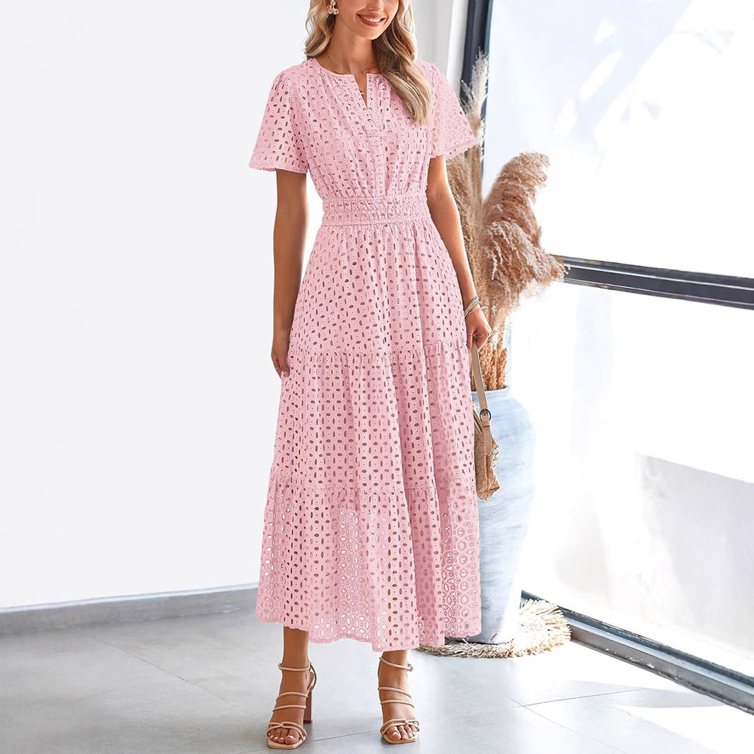 Vera - Elegante vestido largo de encaje de manga corta