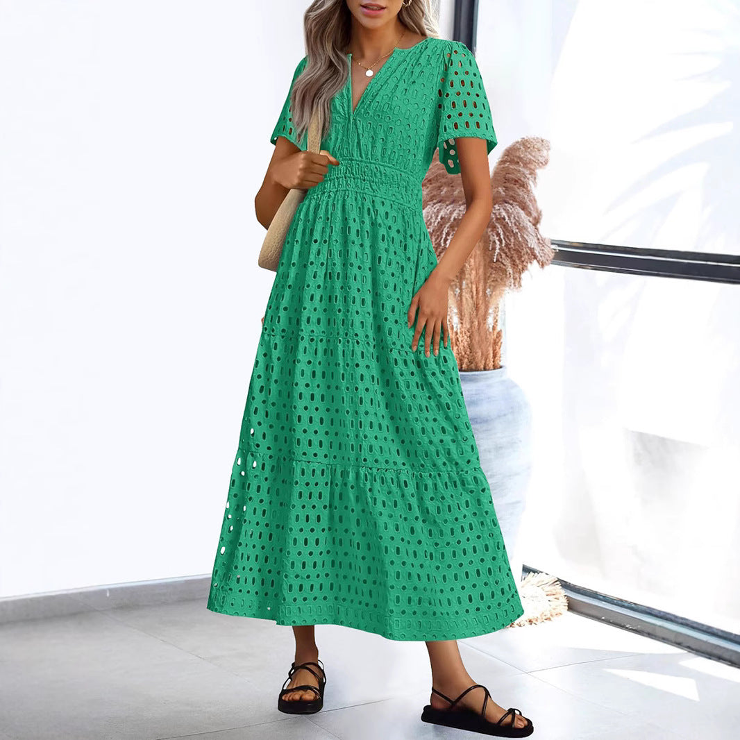 Vera - Elegante vestido largo de encaje de manga corta