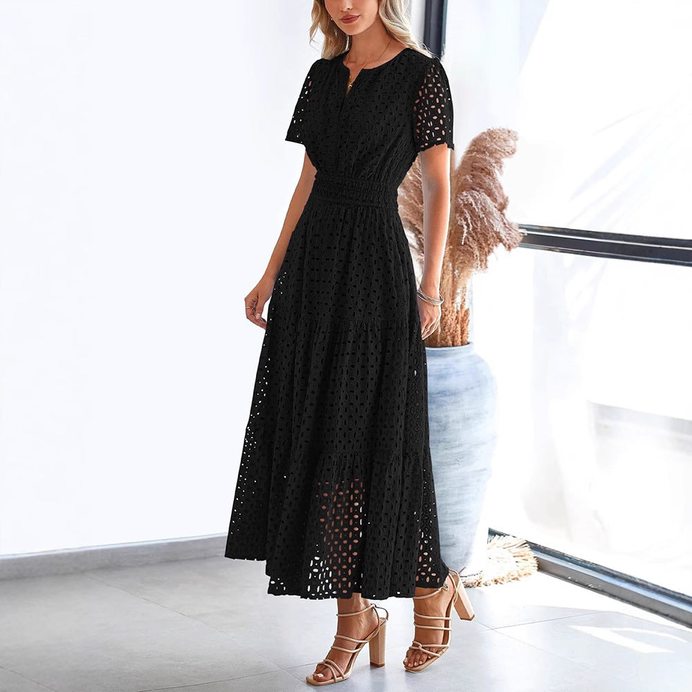 Vera - Elegante vestido largo de encaje de manga corta