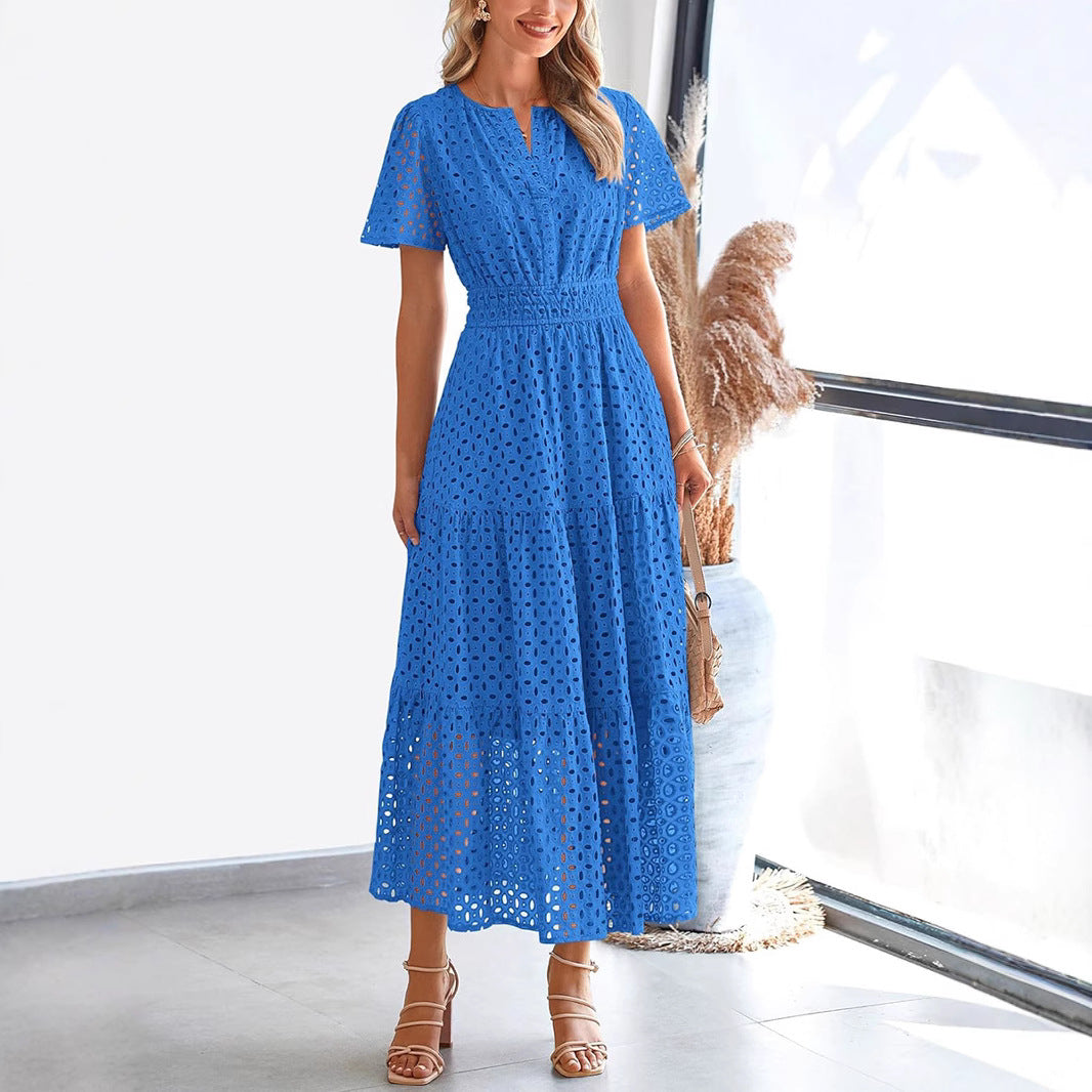 Vera - Elegante vestido largo de encaje de manga corta