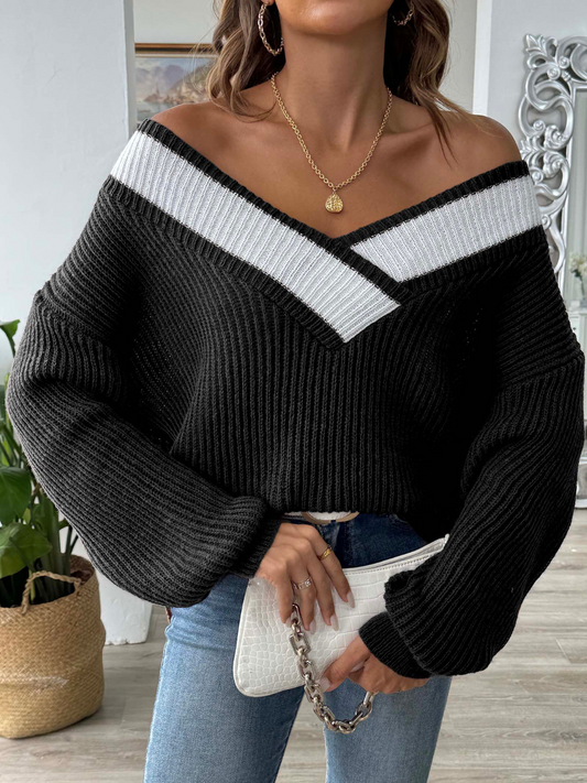 Pearlene - Elegante jersey holgado de manga larga con contraste