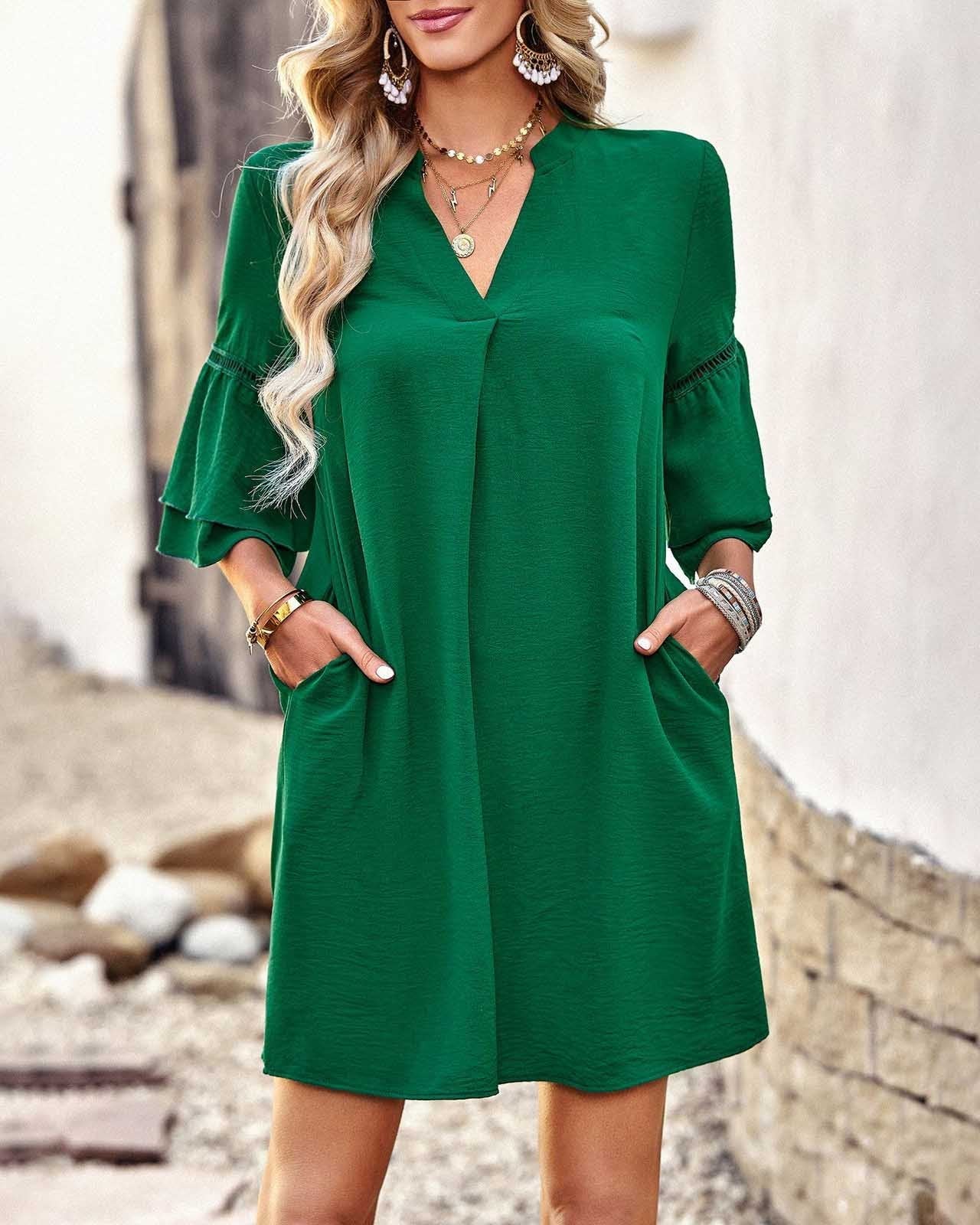 Yessica - Elegante mini vestido de manga farol con cuello en V